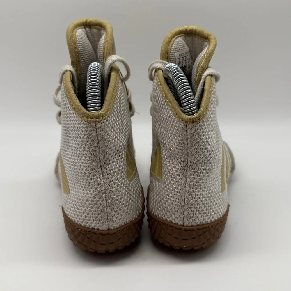 Adidas Tech Fall 2.0 Wrestling Shoes Kids 3.5 White Gold FZ5387 High Top Mesh